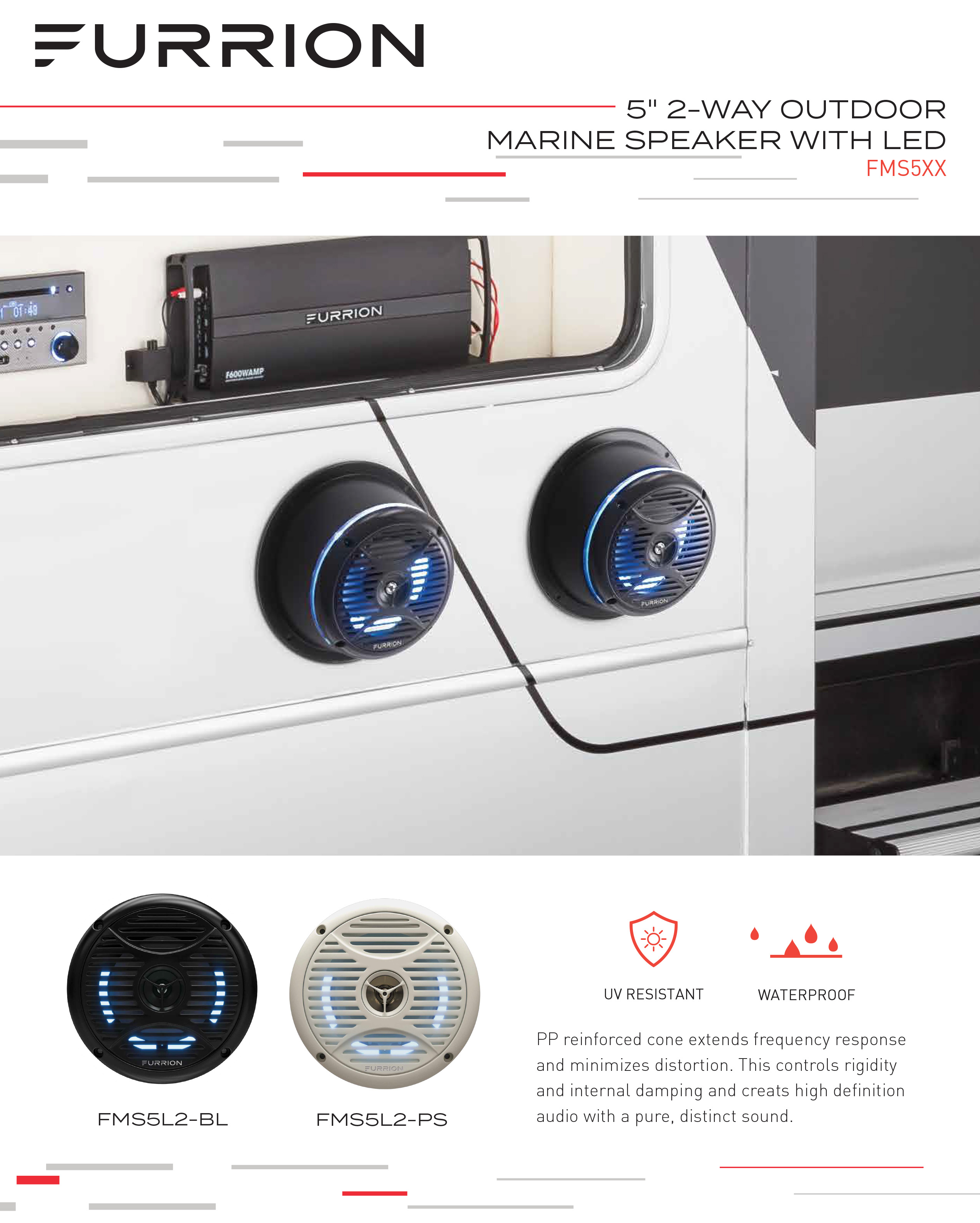 FURRION 5" Black IP55 Waterproof Outdoor Speaker with LED Ring Coast to Coast RV